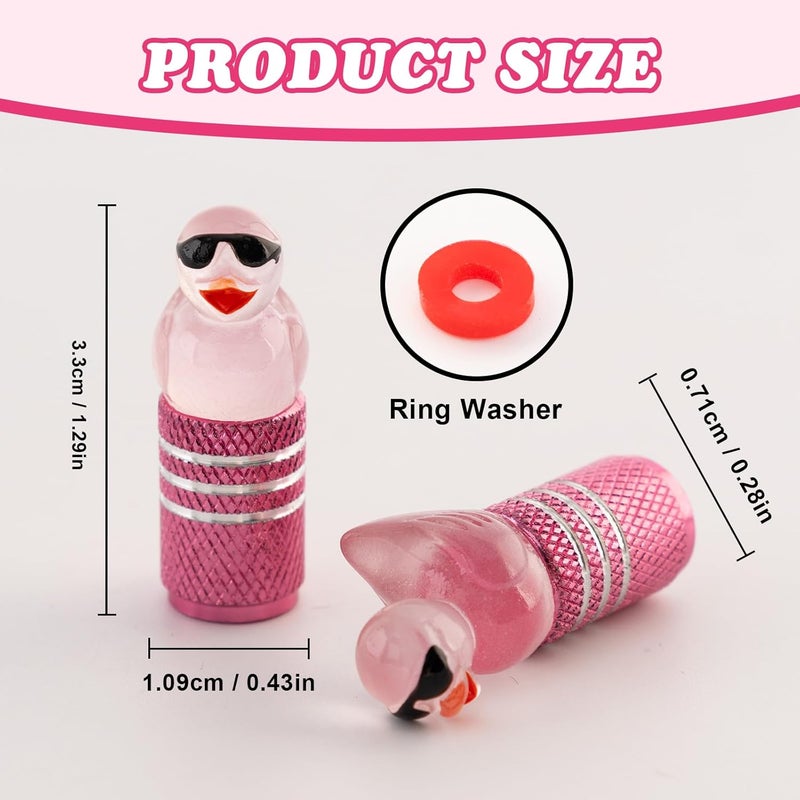 Rislobx 4Pcs Tire Valve Stem Cap Cover for Car SUV Truck, Valve Cover with Funny Duck Sunglasses, Decorative Tire Valve Caps Wheel Accessories (Pink Sunglasses Duck) - Image 5